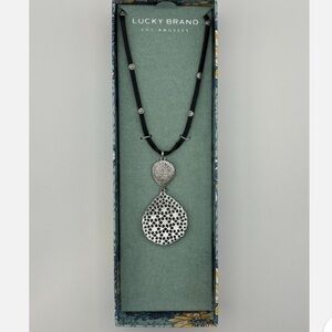 Lucky Brand Los Angeles Silver Tone Pendant Necklace on Black Cord NIB